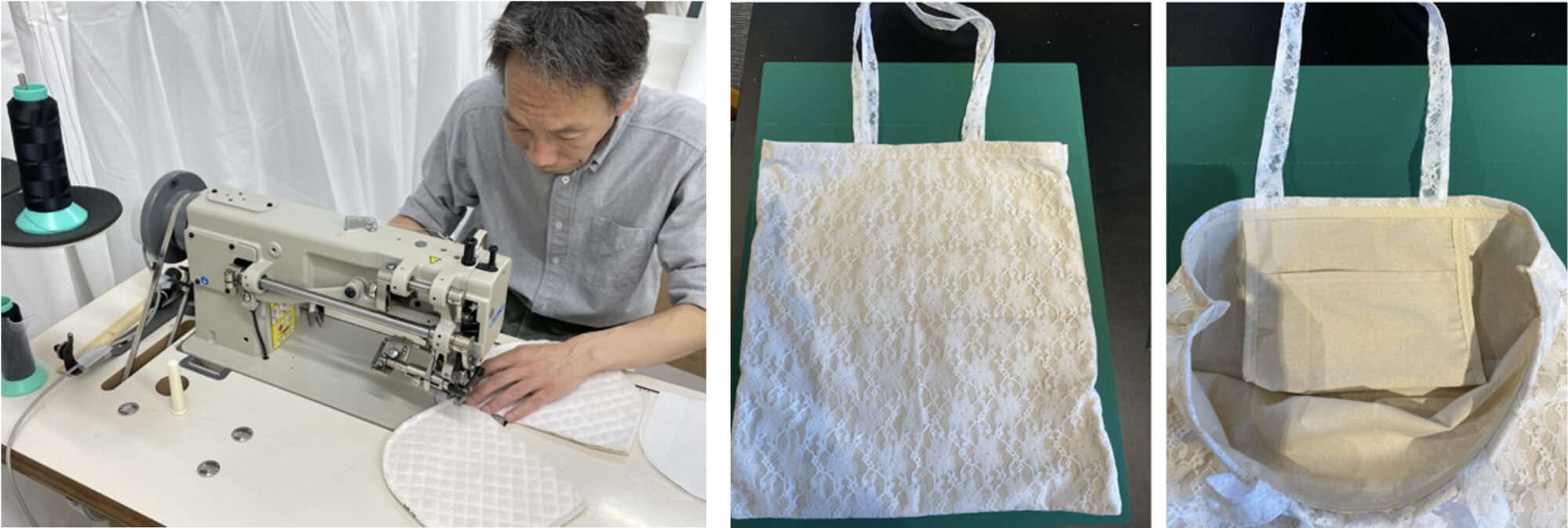 縫製サンプル品を制作している様子 / トートバッグでは内ポケットの仕様をサンプルにて制作