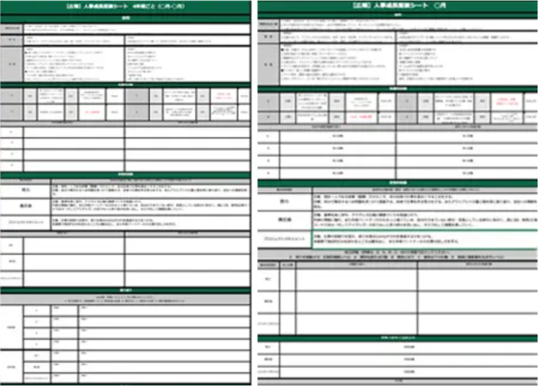3ヶ月毎と毎月を振り返る2種類の人事面談シートを用意