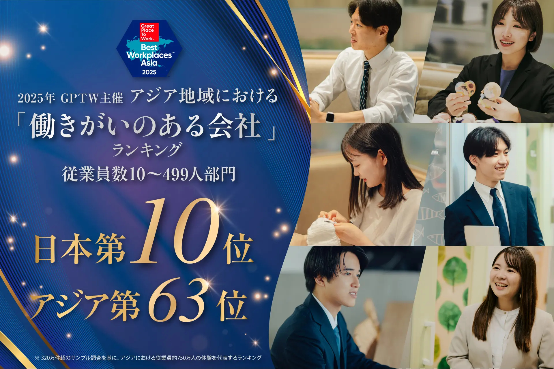 アジア地域における「働きがいのある会社」ランキング 従業員数10〜499名部門 日本第10位、アジア第63位を獲得！