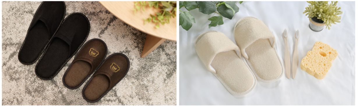 (左)マイクロファイバーシリーズの導入イメージ / (右)こども用アメニティの種類も豊富