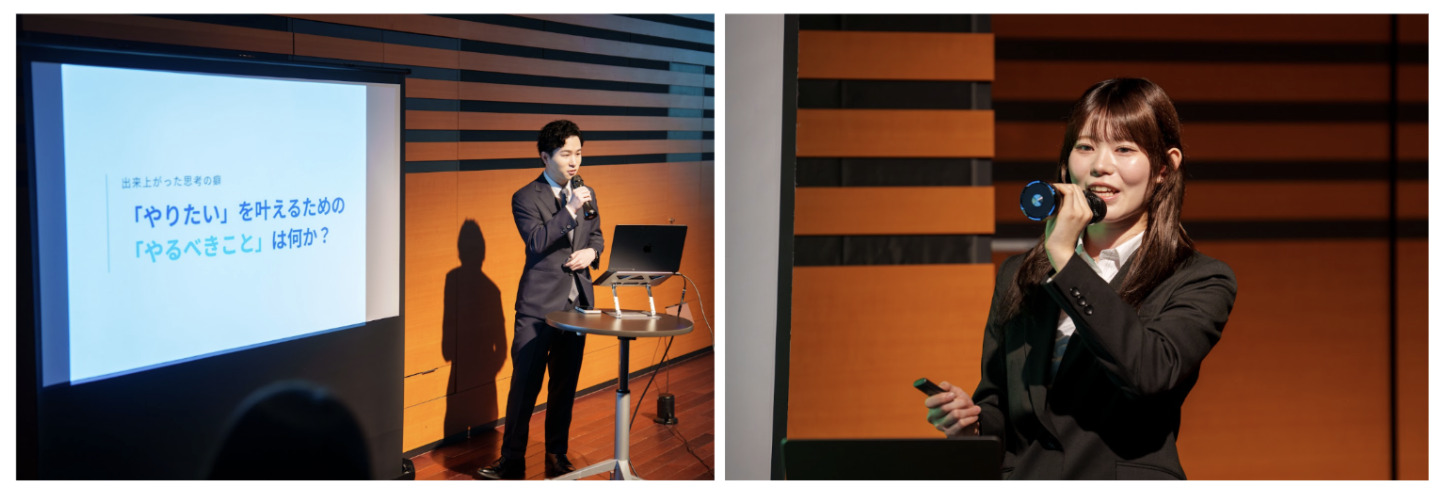 社員の前で、力強く決意表明をする新入社員