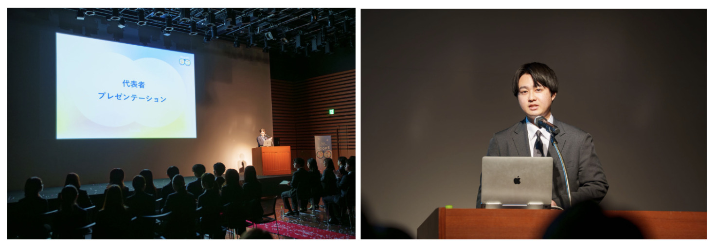 選ばれた3名は、壇上へあがり全社員の前でプレゼン